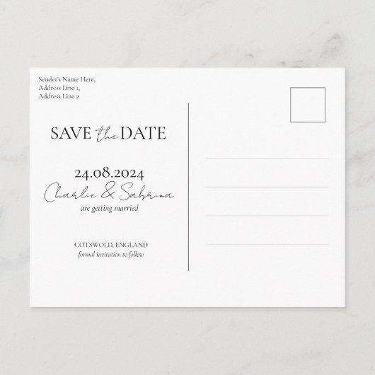Photo moderne Enregistrer la date Script Carte pos (Dos)