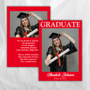 Photo moderne Faire-part de graduation rouge