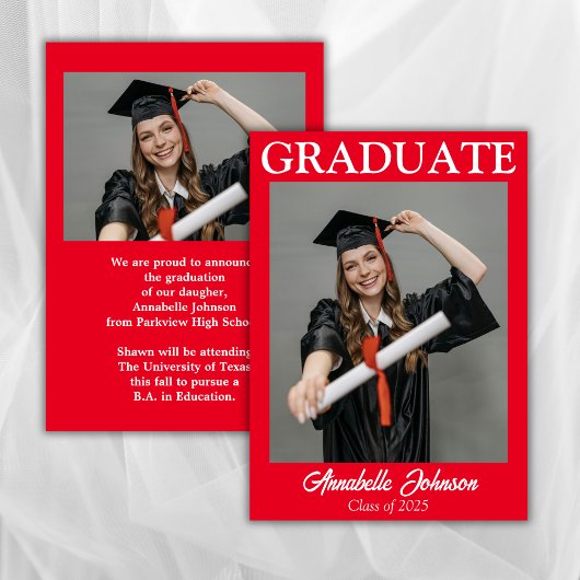Photo moderne Faire-part de graduation rouge