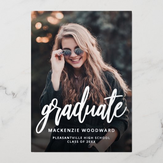 Photo moderne Faire-part de graduation Silver Foil (Recto)