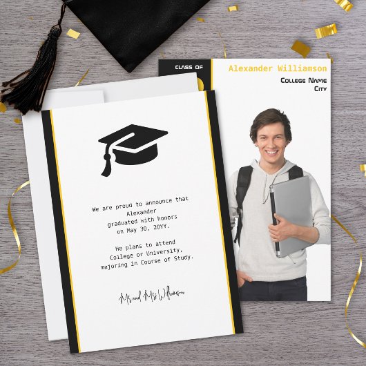 Photo moderne Gold Black Graduation Faire-part