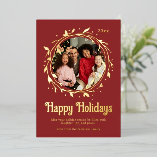 Photo moderne Joyeuses vacances Script Wreath (Debout devant)