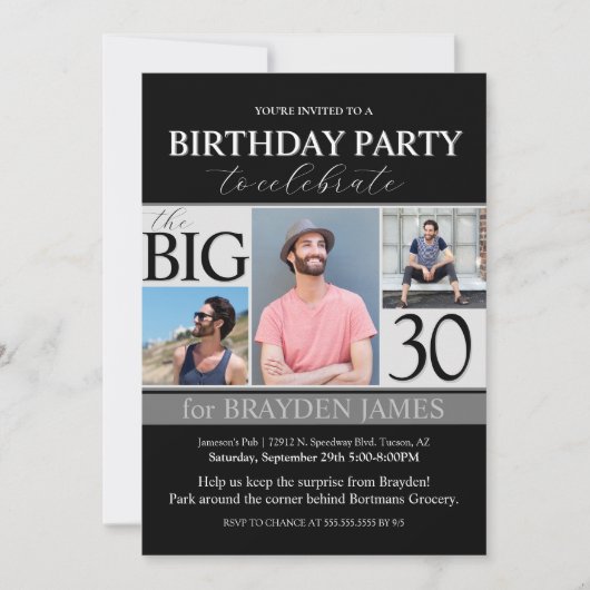 Photo moderne noir et blanc Invitation d'anniversa (Devant)