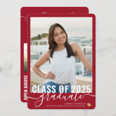 Photo Moderne Red Graduation Open House Invitation (Devant / Derrière)