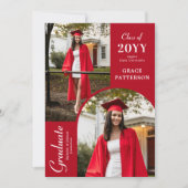 Photo moderne Red White Graduation Faire-part (Devant)