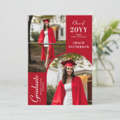 Photo moderne Red White Graduation Faire-part (Debout devant)