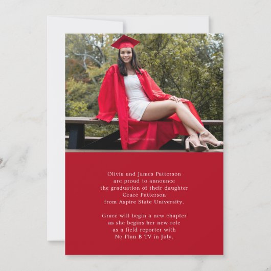 Photo moderne Red White Graduation Faire-part (Dos)