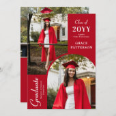 Photo moderne Red White Graduation Faire-part (Devant / Derrière)