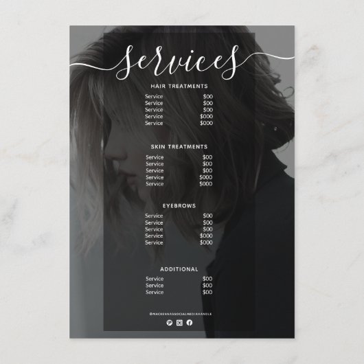 Photo moderne Salon simple Service Menu Prix (Dos)