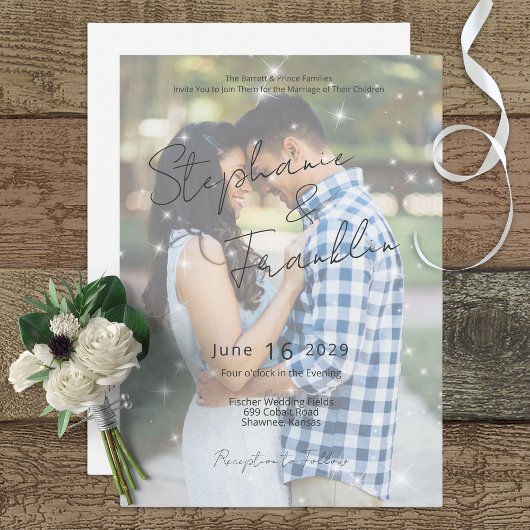 Photo Moderne Vellum Sparkle Faire-part de mariage
