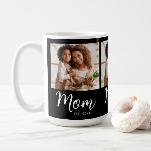 Photo Mom Established Date Black White Script Gift Koffiemok (Met donut)