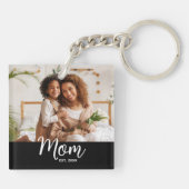 Photo Mom Established Date White Script on Black Sleutelhanger (Achterkant)