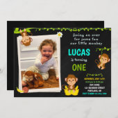 Photo Monkey invitation anniversaire garçon 1er an (Devant / Derrière)