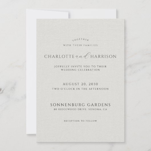 Photo Monogram White Faux Linen Wedding Invitation (Devant)