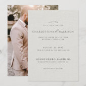 Photo Monogram White Faux Linen Wedding Invitation (Devant / Derrière)