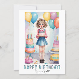 *PHOTO NAME Birthday Card Girl Cake Kaart