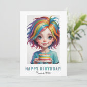 *PHOTO NAME Birthday Card Girl Cake Rainbow Kaart (Staand voorkant)