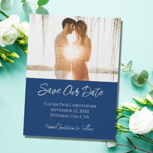 Photo Navy Blanc Mariage Save the Date Magnet