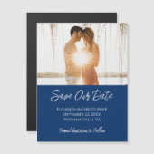 Photo Navy Blanc Mariage Save the Date Magnet (Devant / Derrière)