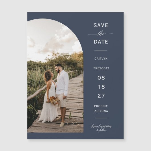 Photo Navy Blue Arch Enregistrer la date Carte mag (Devant)