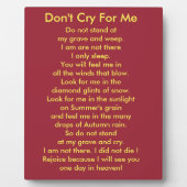 Photo Ne pleure pas pour moi Plaque (Devant)
