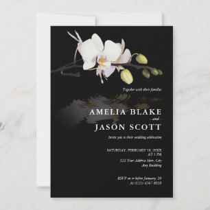 Photo orchidée sur le Faire-part de mariage noir