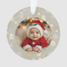 Photo Ornament – Gold Hearts, Bottles & Paw Prints