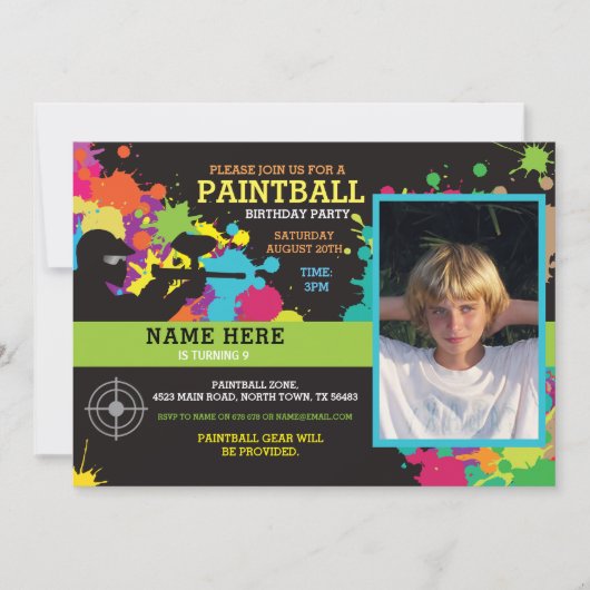 Photo Paintball Anniversaire Fête Invitation (Devant)