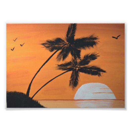 Photo Palmes de coucher de soleil impression 5x7 (Devant)