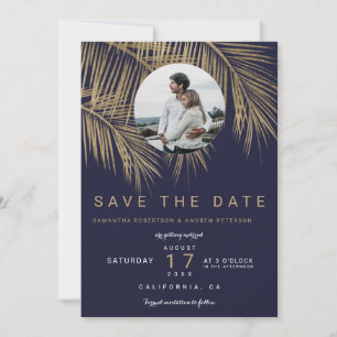 Photo palmier or bleu marine save the date