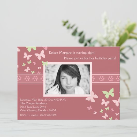 Photo Papillon rose 5x7 Invitation à la fête d'ann (Debout devant)