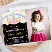Photo Parties scintillant Black Unicorn Invitation