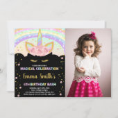Photo Parties scintillant Black Unicorn Invitation (Devant)