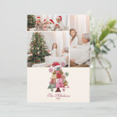 Photo Patchwork Christmas Tree Preppy Feestdagenkaart (Staand voorkant)