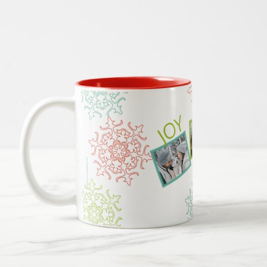 Photo Peace Loy Joy Snowflake Gift Mug (Gauche)