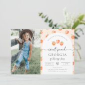 Photo Peach Anniversaire Invitation | Poche douce (Debout devant)