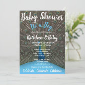 PHOTO PEACOCK BLUE BOUTON BABY SHOWER INVITATION (Debout devant)