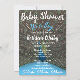 PHOTO PEACOCK BLUE BOUTON BABY SHOWER INVITATION