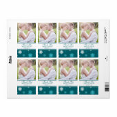 Photo Peacock Blue Snowflakes Étiquette de mariage (Feuille entière)