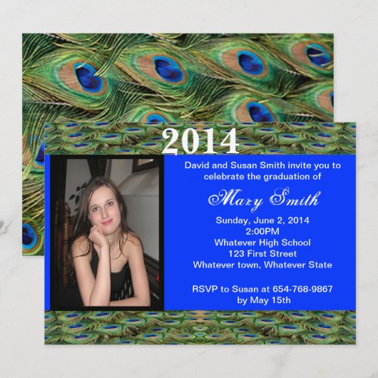 Photo Peacock Graduation Invitation (Devant / Derrière)