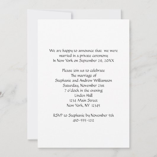 Photo Personnalisé Mariage Elopement Faire-part (Dos)