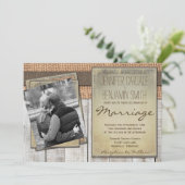 Photo personnalisée Burlap Grange Bois Invitations (Debout devant)