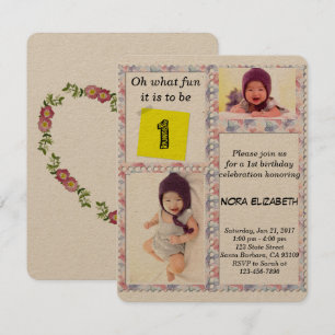 Photo personnalisée Cadre floral 1er Invitation an