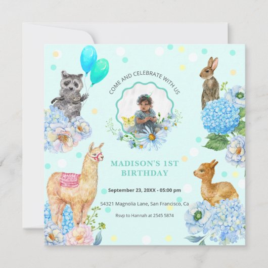 Photo personnalisée Cute Animaux Invitation Annive (Devant)