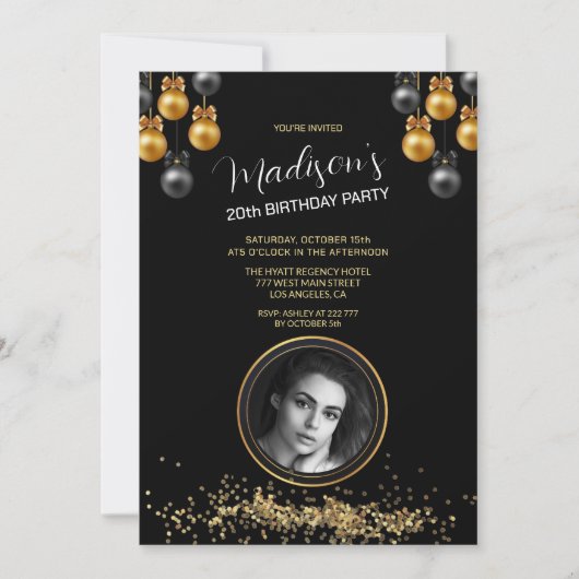 Photo personnalisée Gold & Black Invitation d'anni (Devant)