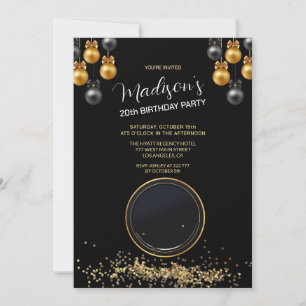 Photo personnalisée Gold & Black Invitation d'anni