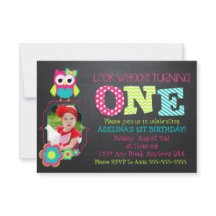Photo personnalisée Invitation d'Owl 1er Birthday