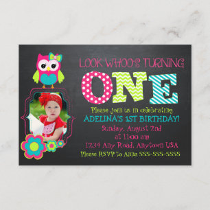 Photo personnalisée Invitation d'Owl 1er Birthday
