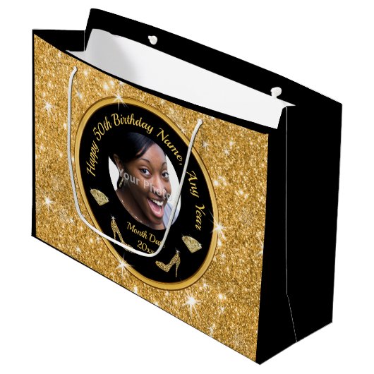 Photo Personnalisée, Sacs Cadeaux 50e Anniversaire (Devant Angle)