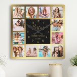 Photo personnelle de Collage Bête noire d'or<br><div class="desc">Make this trendy elegant black and gold photo collage wall clock unique with 12 of your favorite photos with your best friend(s). Donc le design est moderne avec le scries,  your names and the date you met.</div>